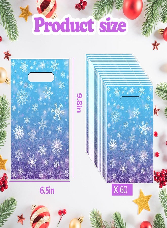 FUULOXE 60 Pcs Snowflake Party Gift Bags with Handle Blue and Purple Wonderland Iced Plastic Goodie Bags Treat Bags for Holiday Birthday Christmas Winter Party Supplies - Image 3